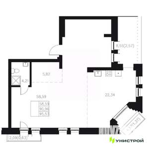 1-к квартира, вторичка, 96м2, 7/8 этаж
