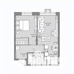 2-к квартира, вторичка, 51м2, 10/19 этаж