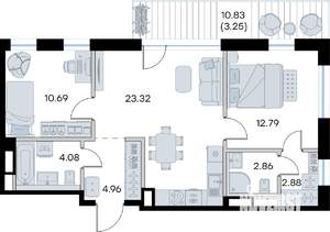 2-к квартира, строящийся дом, 65м2, 4/8 этаж