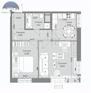 2-к квартира, вторичка, 51м2, 17/24 этаж