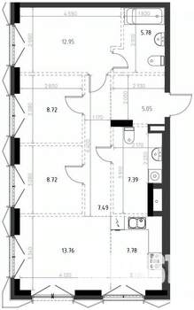 3-к квартира, вторичка, 78м2, 2/15 этаж