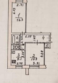 2-к квартира, вторичка, 58м2, 1/9 этаж