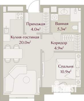 1-к квартира, вторичка, 45м2, 6/8 этаж