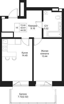 1-к квартира, вторичка, 45м2, 5/5 этаж
