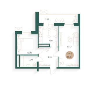 2-к квартира, вторичка, 56м2, 2/17 этаж