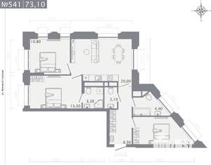 3-к квартира, строящийся дом, 73м2, 20/25 этаж