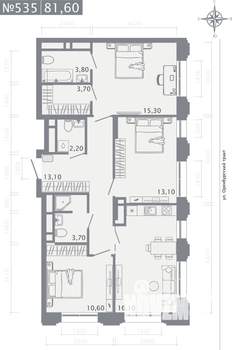 3-к квартира, строящийся дом, 82м2, 20/25 этаж