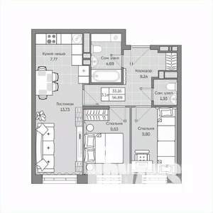 3-к квартира, вторичка, 57м2, 2/19 этаж