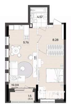 2-к квартира, вторичка, 57м2, 21/23 этаж
