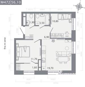 2-к квартира, вторичка, 56м2, 9/23 этаж