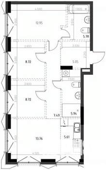 3-к квартира, вторичка, 74м2, 2/15 этаж