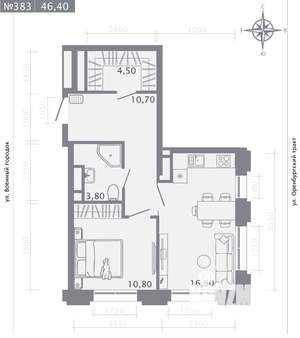 1-к квартира, строящийся дом, 46м2, 3/25 этаж