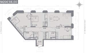 3-к квартира, строящийся дом, 98м2, 2/25 этаж