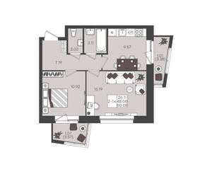 2-к квартира, вторичка, 50м2, 4/22 этаж