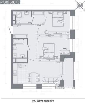 2-к квартира, строящийся дом, 69м2, 5/8 этаж
