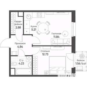 2-к квартира, строящийся дом, 42м2, 11/18 этаж