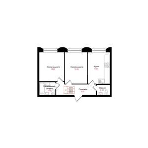 2-к квартира, вторичка, 53м2, 2/25 этаж