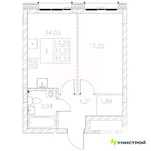 1-к квартира, вторичка, 37м2, 2/8 этаж