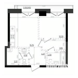 1-к квартира, вторичка, 46м2, 2/19 этаж