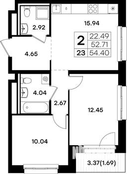 2-к квартира, вторичка, 54м2, 5/11 этаж