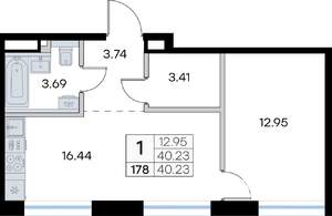1-к квартира, вторичка, 40м2, 3/8 этаж