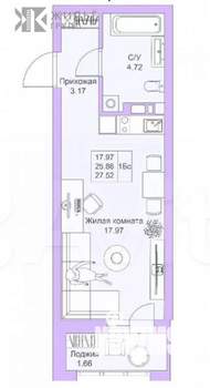 Студия квартира, вторичка, 28м2, 6/25 этаж