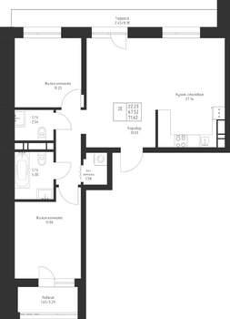 2-к квартира, вторичка, 72м2, 8/23 этаж