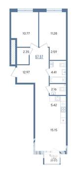 2-к квартира, вторичка, 68м2, 2/13 этаж