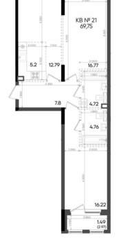 3-к квартира, вторичка, 70м2, 7/9 этаж