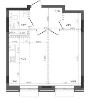 2-к квартира, строящийся дом, 48м2, 12/14 этаж