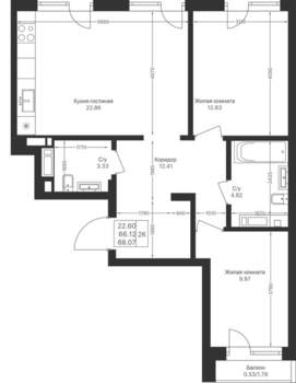 2-к квартира, вторичка, 68м2, 7/10 этаж