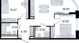 2-к квартира, вторичка, 57м2, 1/9 этаж