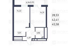 2-к квартира, сданный дом, 46м2, 14/19 этаж