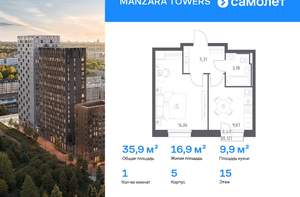 1-к квартира, вторичка, 36м2, 15/17 этаж