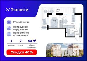 1-к квартира, вторичка, 40м2, 7/8 этаж