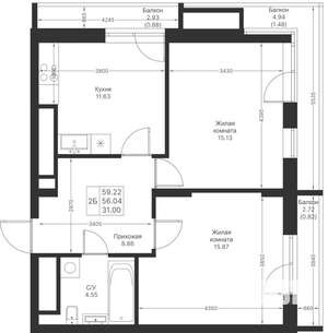 2-к квартира, вторичка, 59м2, 20/24 этаж