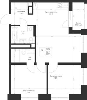 2-к квартира, вторичка, 62м2, 10/23 этаж