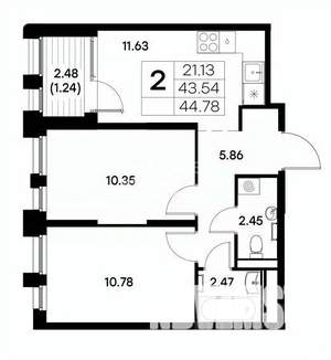 2-к квартира, вторичка, 45м2, 2/20 этаж