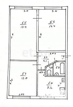3-к квартира, вторичка, 58м2, 1/5 этаж