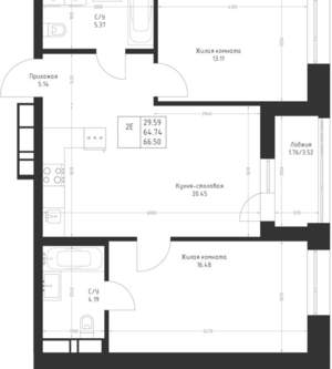 2-к квартира, вторичка, 67м2, 13/23 этаж