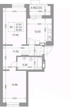 2-к квартира, вторичка, 64м2, 11/11 этаж