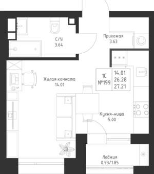 Студия квартира, вторичка, 27м2, 2/23 этаж