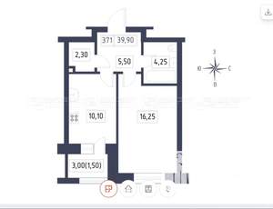 1-к квартира, вторичка, 40м2, 9/24 этаж