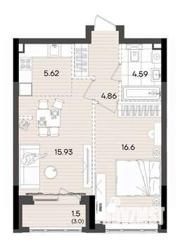 2-к квартира, вторичка, 49м2, 13/23 этаж