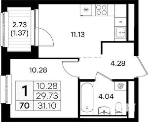 1-к квартира, строящийся дом, 31м2, 2/10 этаж