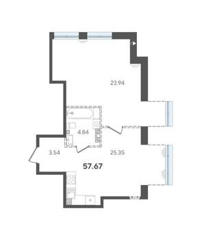 1-к квартира, строящийся дом, 58м2, 3/5 этаж