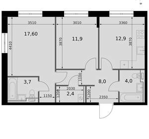 2-к квартира, вторичка, 61м2, 7/19 этаж