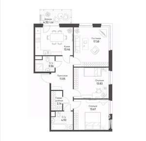 3-к квартира, вторичка, 75м2, 5/19 этаж