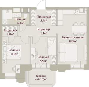 2-к квартира, вторичка, 58м2, 4/8 этаж