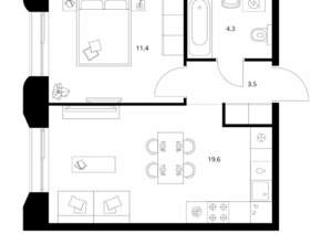 1-к квартира, вторичка, 39м2, 2/8 этаж